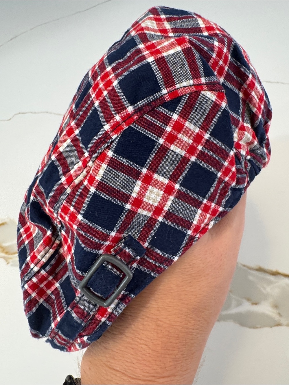 Janie and Jack Red Navy Plaid Newsboy Cap - Picture 11 of 16